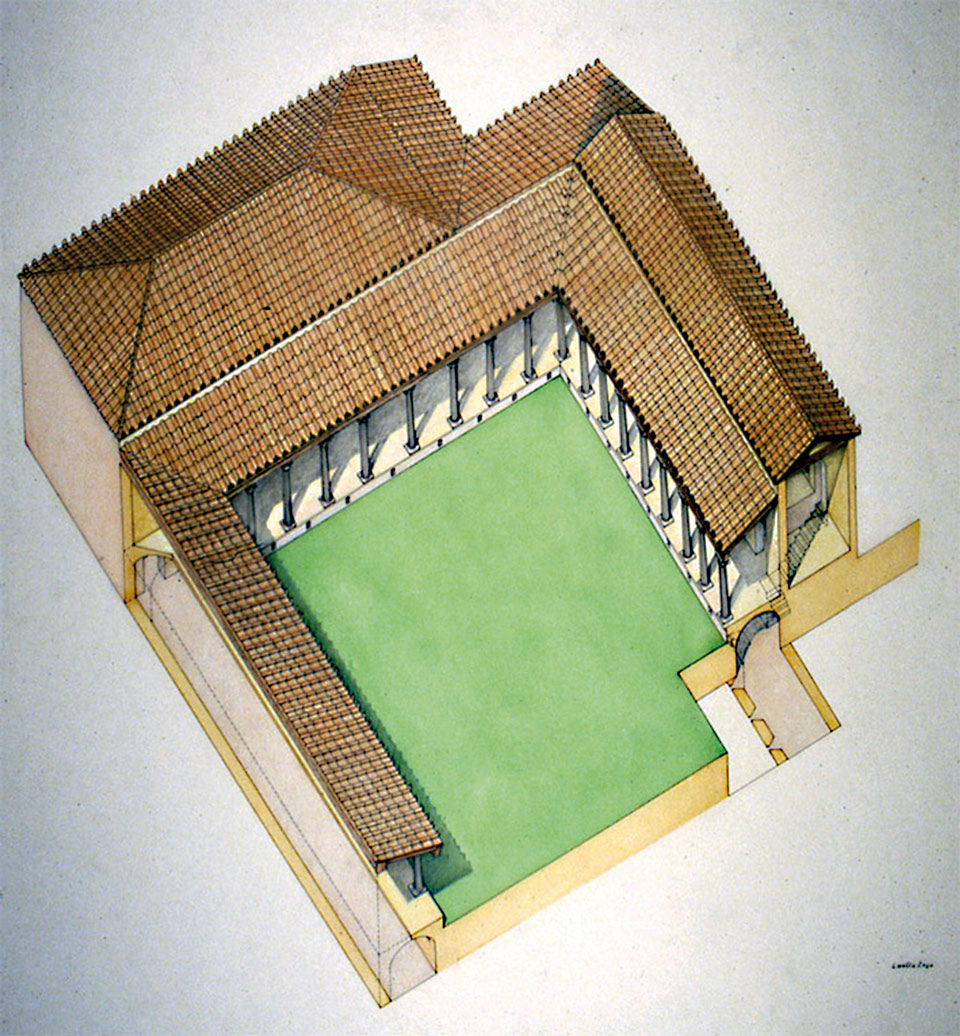 Ipotesi ricostruttiva del complesso (Elaborazione grafica di Loretta Zega, Archivio Soprintendenza per i Beni Archeologici del Veneto)